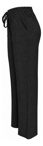 Pantalón Mujer Recto Con Cintura Elasticada Y Bolsillos