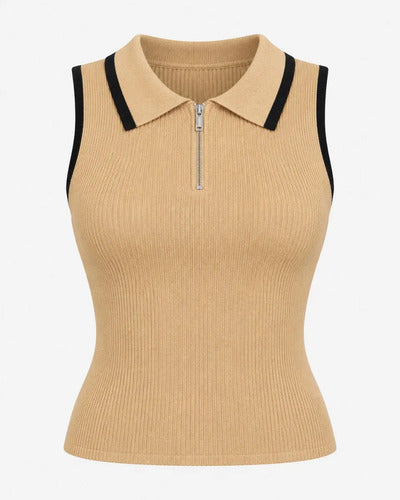 Polera Mujer Sin Mangas Cuello Polo Cierre Talla Única