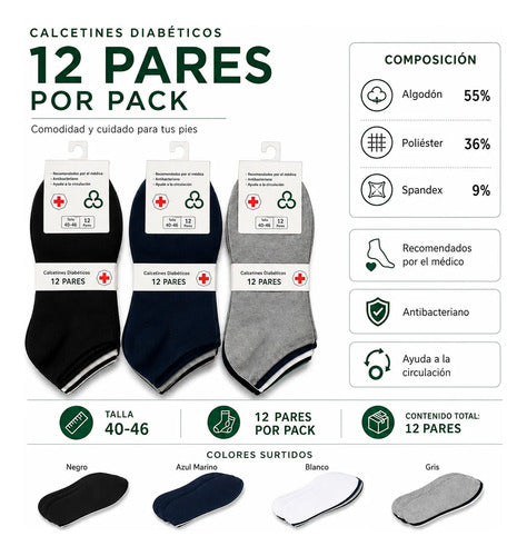 Calcetines Diabéticos Hombre Pack 12 Pares Talla 40-46