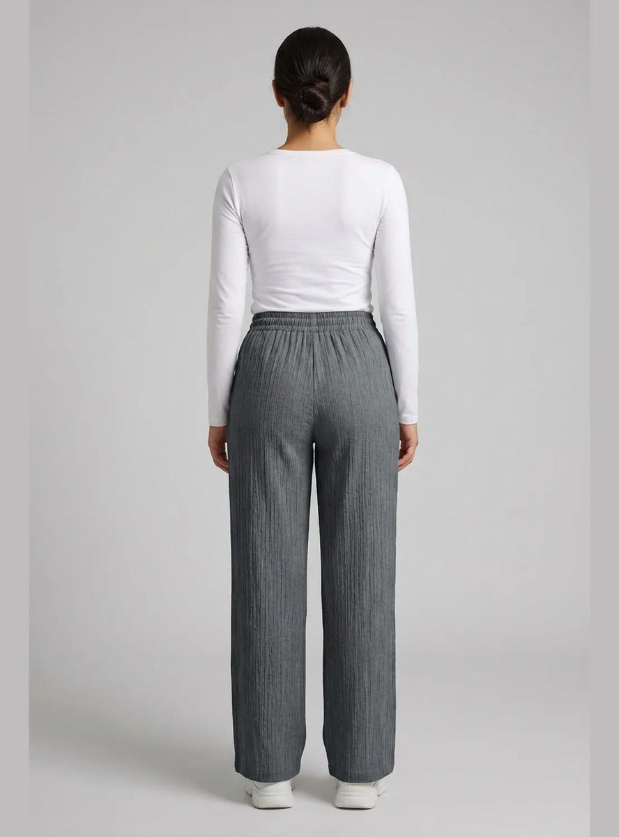 Pantalón Mujer Palazzo Jaspeado Pierna Ancha con Bolsillos