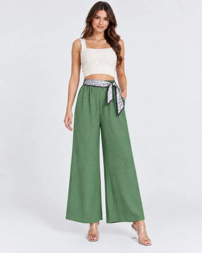 Pantalón Palazzo Mujer Pierna Ancha Con Lazo Decorativo