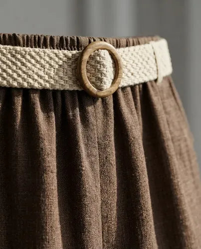 Pantalón Palazzo Mujer Cinturón Tejido Pierna Ancha
