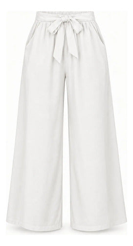 Pantalón Palazzo Mujer Cintura Elasticada Con Lazo
