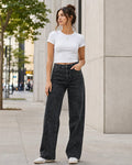 Jeans Pantalon Mujer Tiro Alto Pierna Ancha Negro Lavado