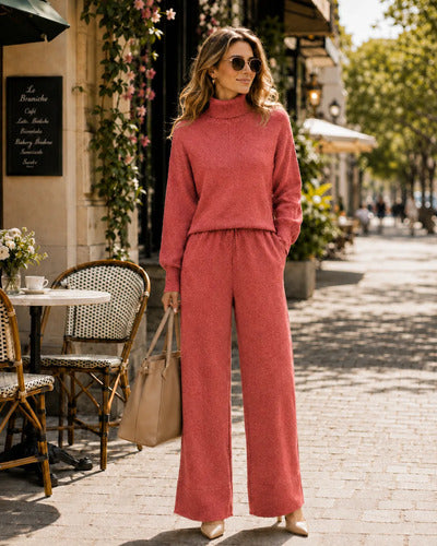 Conjunto Mujer Cuello Alto Pantalón Palazzo Primavera