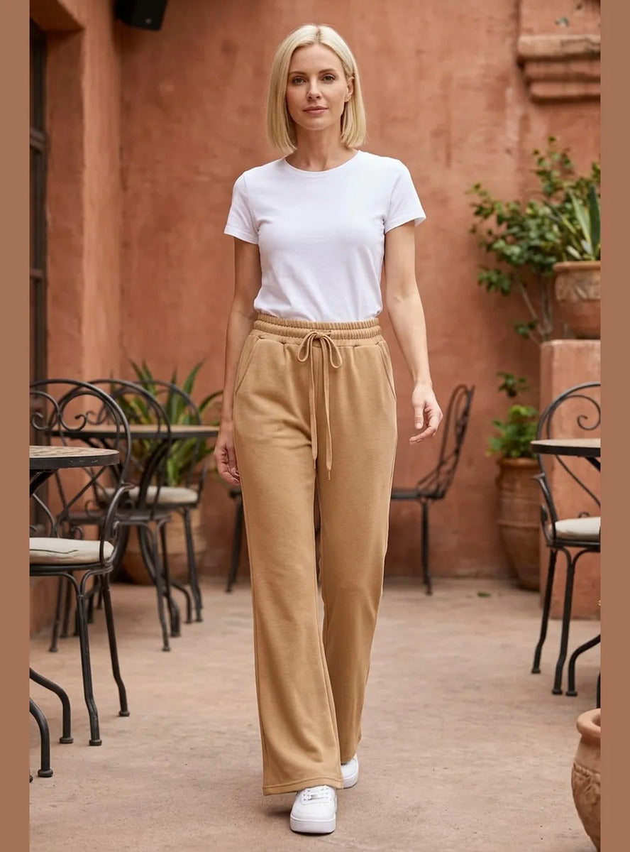 Pantalón Mujer Flare Pierna Ancha Cintura Elasticada