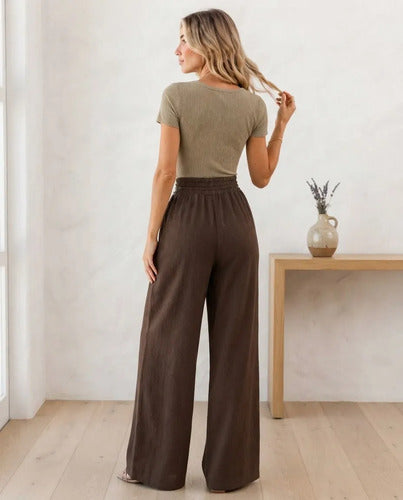 Pantalón Mujer Palazzo Tiro Alto Cintura Elasticada