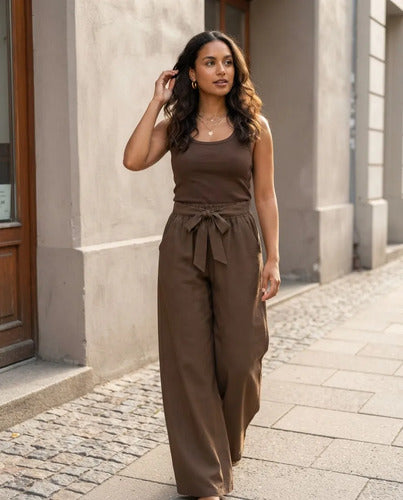 Pantalón Palazzo Mujer Cintura Elasticada Con Lazo