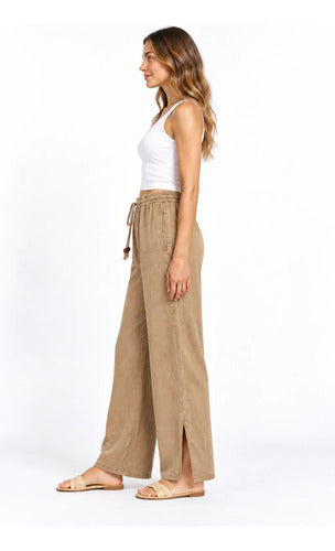 Pantalón Mujer Palazzo Tiro Alto Cintura Elasticada Brisa