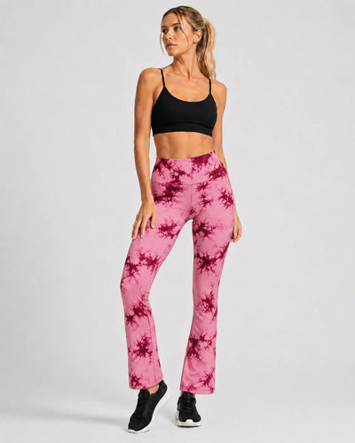 Calza Mujer Flare Scrunch Tiro Alto Tie Dye Corte Acampanado