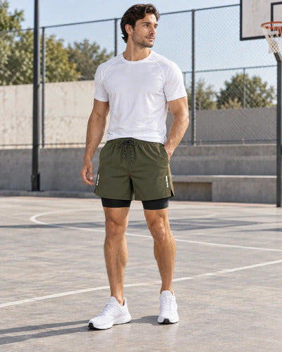Short Deportivo Running Hombre 2 En 1 Con Calza Interior