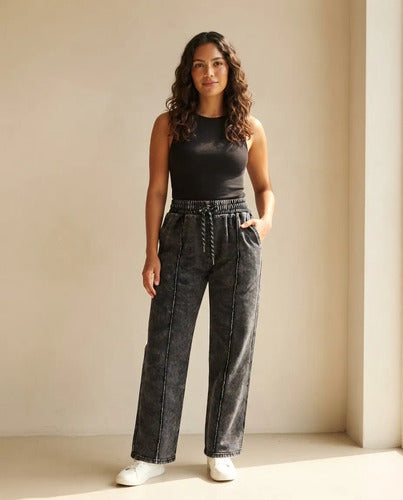 Pantalón Mujer Stone Pierna Recta Cintura Elástica Prelavado