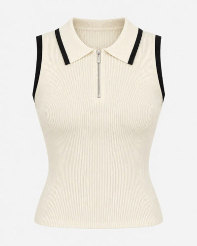 Polera Mujer Sin Mangas Cuello Polo Cierre Talla Única