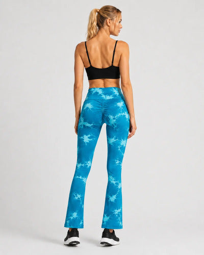 Calza Mujer Flare Scrunch Tiro Alto Tie Dye Corte Acampanado