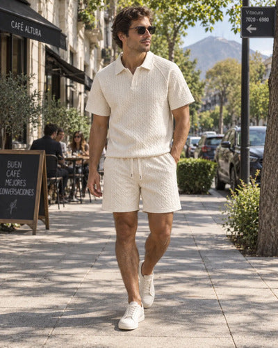 Conjunto Hombre Polera Polo Manga Corta Short Texturizado