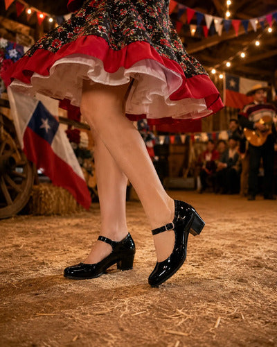 Zapato Cueca Mujer Charol Negro Taco Fiestas Patrias