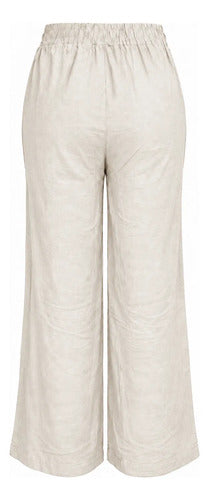 Pantalón Mujer Recto Con Cintura Elasticada Y Bolsillos