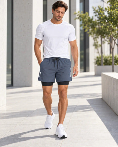 Short Deportivo Running Hombre 2 En 1 Con Calza Interior