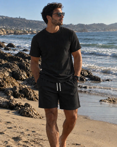 Conjunto Hombre Polera Short Texturado Casual Verano