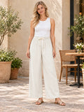 Pantalón Casual Mujer Palazzo Acanalado Cintura Elasticada