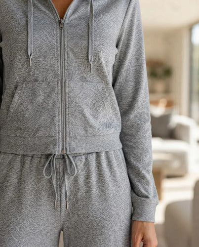 Conjunto Mujer Polerón Capucha Pantalón Ancho Texturizado