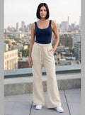 Pantalón Mujer Flare Pierna Ancha Cintura Elasticada