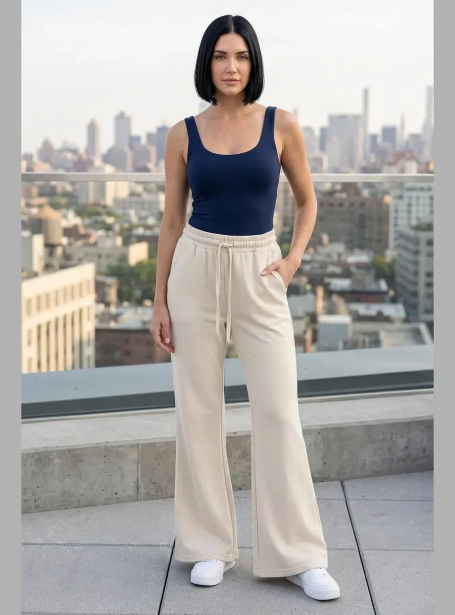 Pantalón Mujer Flare Pierna Ancha Cintura Elasticada