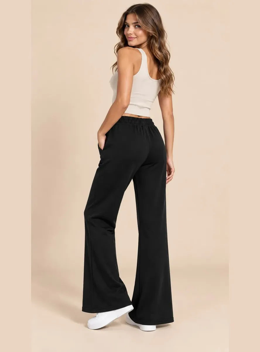 Pantalón Mujer Flare Pierna Ancha Cintura Elasticada