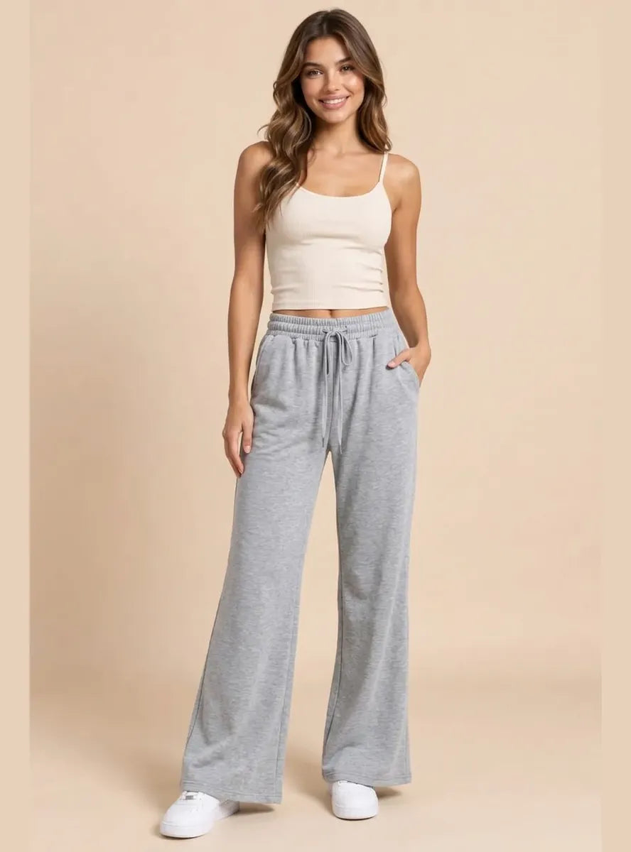 Pantalón Mujer Flare Pierna Ancha Cintura Elasticada