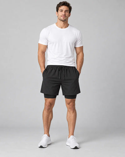 Short Deportivo Hombre 2 En 1 Con Calza Interior Gimnasio