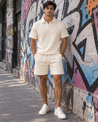 Conjunto Hombre Polera Polo Manga Corta Short Texturizado