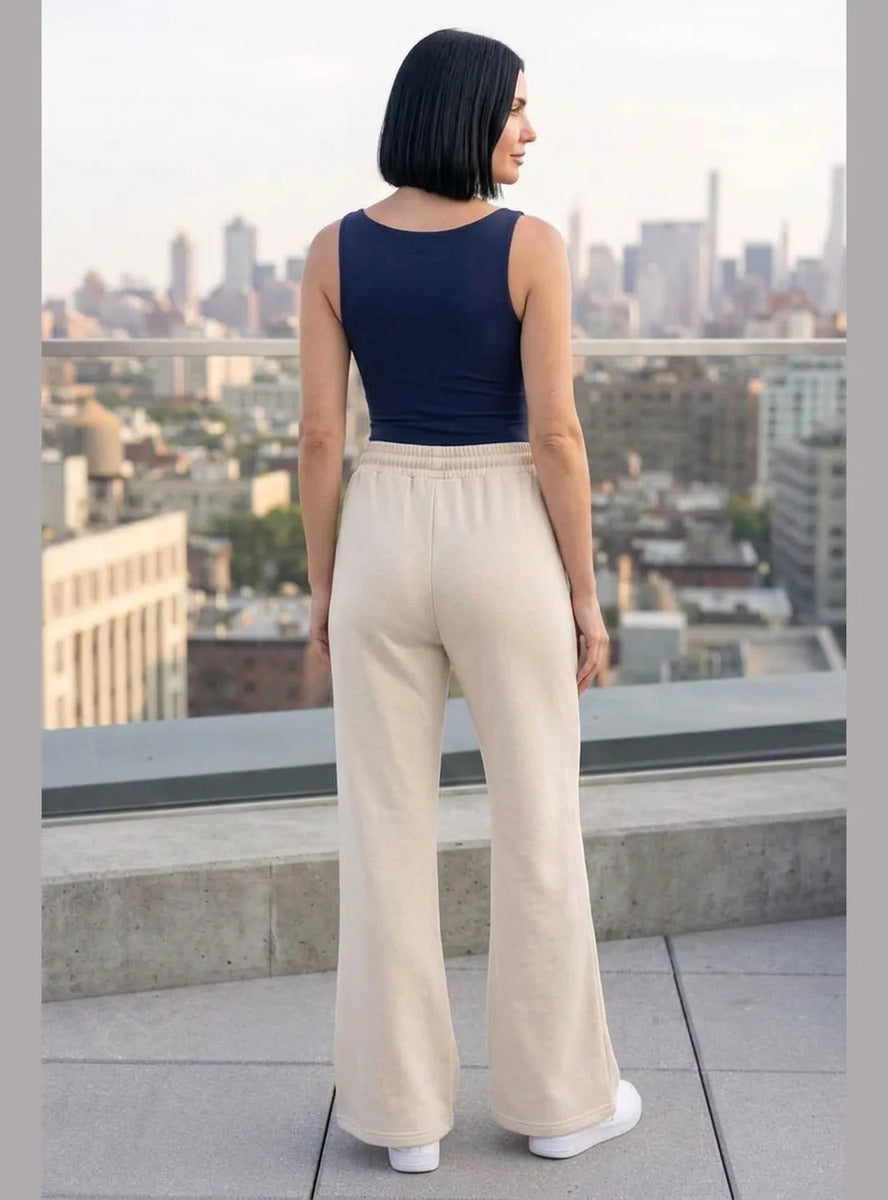 Pantalón Mujer Flare Pierna Ancha Cintura Elasticada