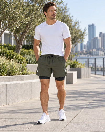Short Deportivo Running Hombre 2 En 1 Con Calza Interior