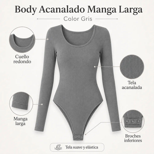 Body Modelador Mujer Manga Larga Acanalado Cuello Redondo