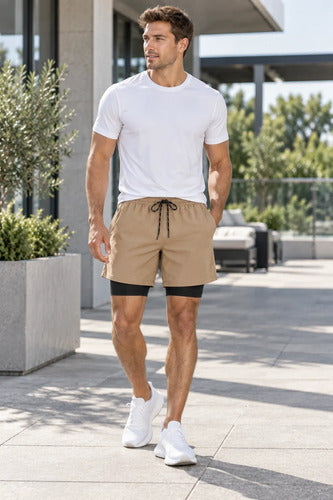 Short Deportivo Hombre 2 En 1 Con Calza Interior Gimnasio
