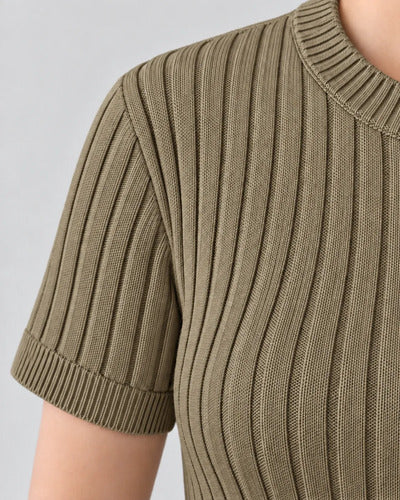 Top Mujer Tejido Acanalado Manga Corta Talla Única