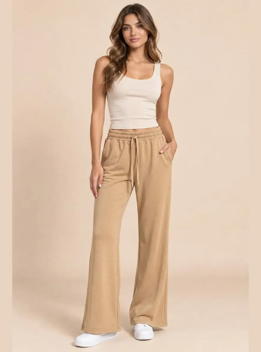 Pantalón Mujer Flare Pierna Ancha Cintura Elasticada