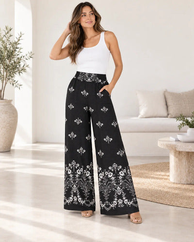 Pantalón Palazzo Mujer Modelo Florencia Estampado Floral