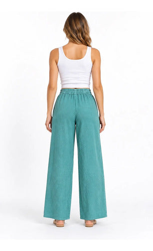 Pantalón Mujer Palazzo Tiro Alto Cintura Elasticada Brisa