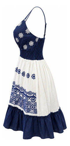 Vestido Mujer Bordado Floral Escote V Tirantes Ajustables