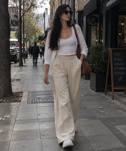 Pantalón Palazzo Mujer Algodón Cintura Elasticada Con Lazo