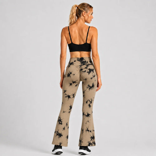 Calza Mujer Flare Scrunch Tiro Alto Tie Dye Corte Acampanado
