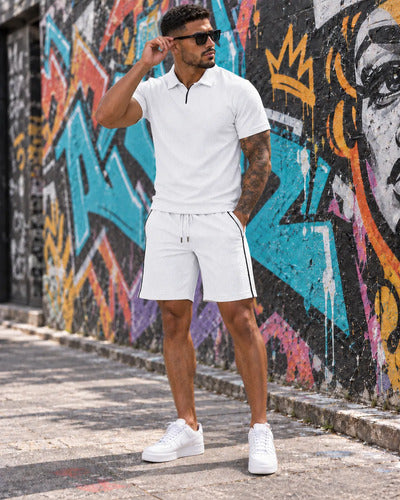 Conjunto Hombre Polera Cuello Polo Y Short Tela Texturizada