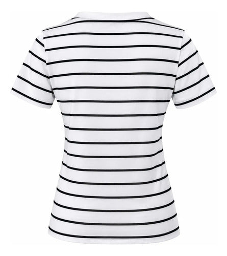 Polera Mujer Manga Corta Cuello V Rayas Casual