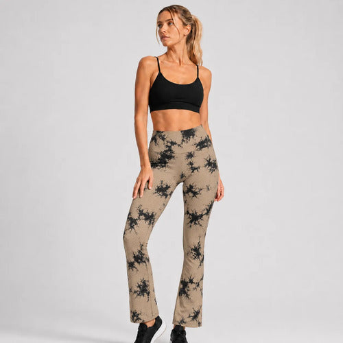 Calza Mujer Flare Scrunch Tiro Alto Tie Dye Corte Acampanado