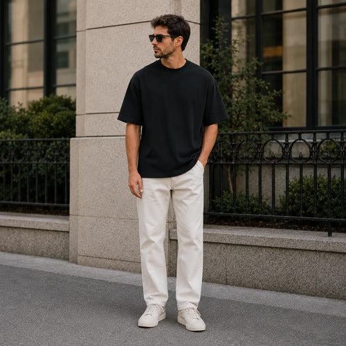 Polera Hombre Oversize Manga Corta Cuello Redondo Lisa