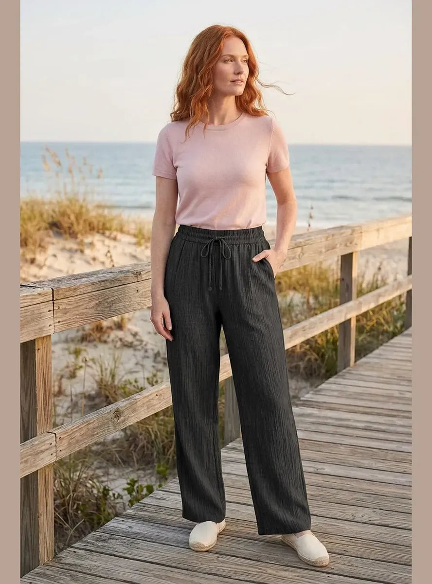 Pantalón Mujer Palazzo Jaspeado Pierna Ancha con Bolsillos