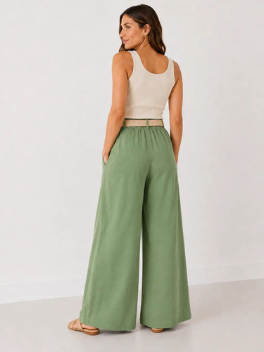 Pantalón Palazzo Mujer Pierna Ancha Cintura Elasticada