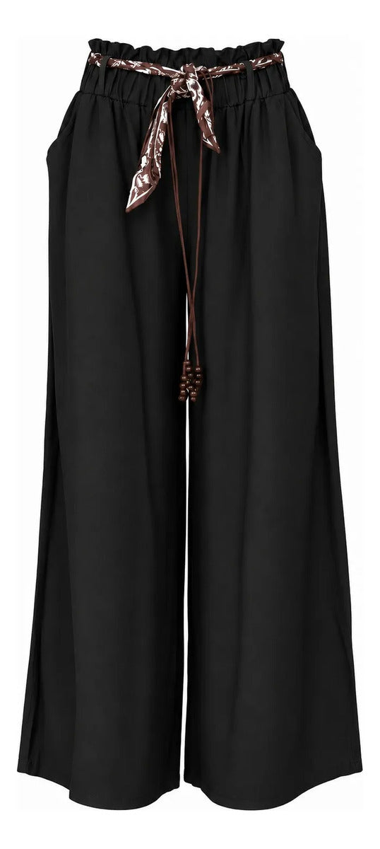 Pantalón Palazzo Mujer Cintura Elasticada con Lazo Siena