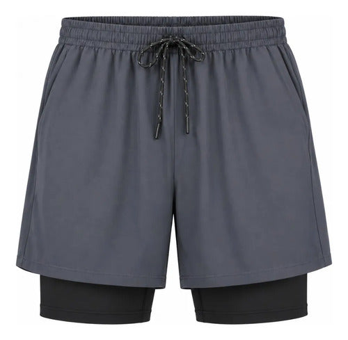 Short Deportivo Hombre 2 En 1 Con Calza Interior Gimnasio